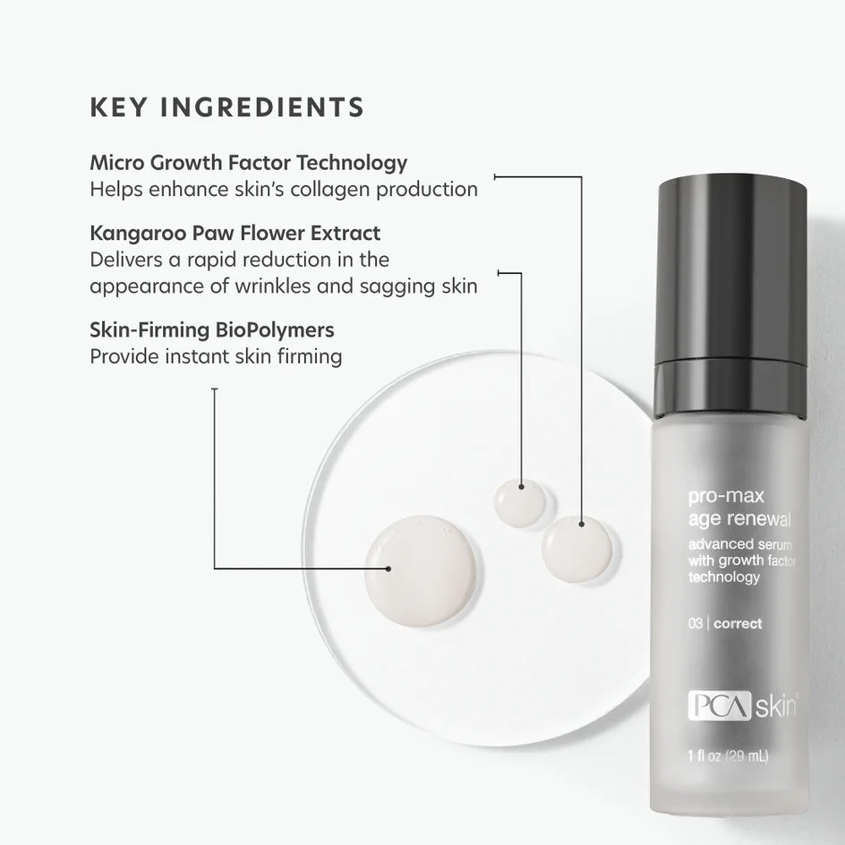 PCA SKIN Pro-Max | Age Renewal Suero antienvejecimiento avanzado con tecnología de microfactores de crecimiento 1 oz